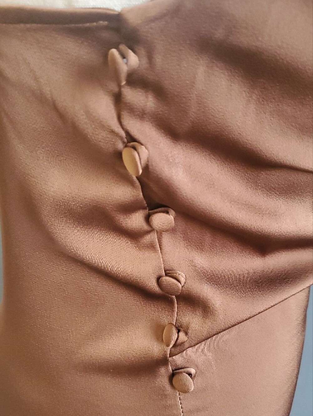 Chocolate Satin Slip Feel Slip Dress with Side Button Slit - Picture 13 of 17